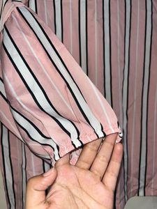 Pink Striped Puff Sleeve Top