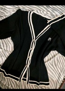 Chic Black & White Striped Cardigan