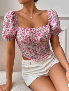 Floral Print Puff Sleeve Crop Top