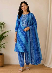 Blue printed kurta set with dupatta ✨