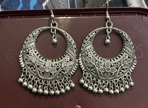 Boho Oxidized Silver Jhumka Earrings