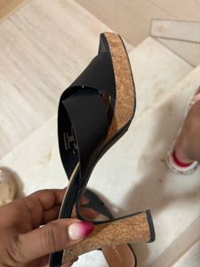 Stylish Black Cork Wedge Sandals