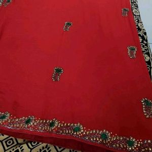 Red Embroidered saree