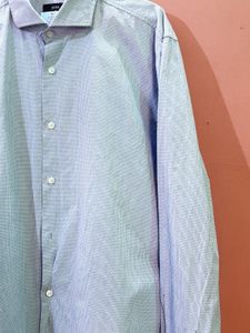 HUGO BOSS Men's Light Blue Patterned Dress Shirt