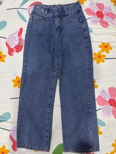 Blue Denim Wide Leg Jeans
