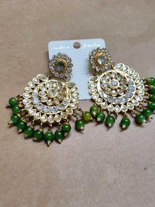 Statement Earrings with Green Beads