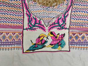 Multicolour Embroidered Ethnic Cotton Kurti