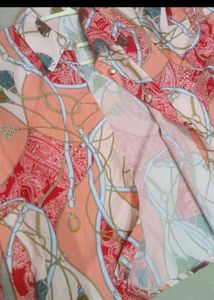 Chic Scarf Print Button-Up Shirt