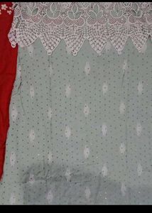 Elegant Mint Green Kurta Set with White Lace