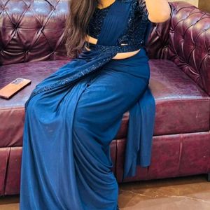 Elegant Navy Blue Saree with Sequins