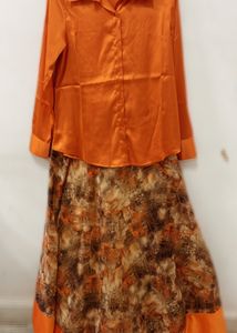Boutique Satin Shirt With High Skirt