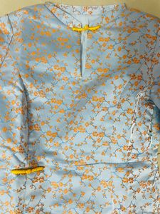 Light Blue Floral Cheongsam Dress