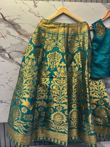 Teal &amp; Gold Brocade Lehenga Choli Set