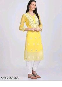 lukhnawi Yellow Embroidered Kurta