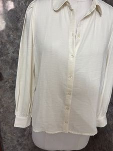 Cream Textured Long Sleeve Button-Up Blouse