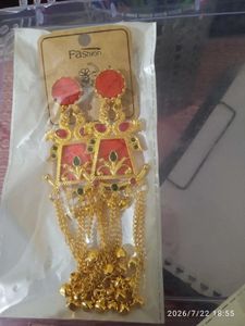Beautiful Golden Earrings with Red Accents