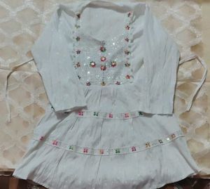 Girls White short kurti with Embroidery