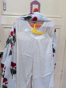 White Floral Kurta Set with Palazzo
