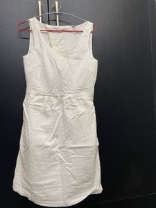 White  self dots dress with back cutout