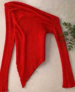 Red One-Shoulder Ribbed Top