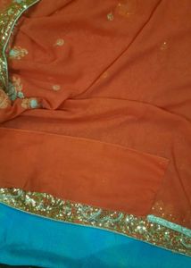 Embellished Coral Saree