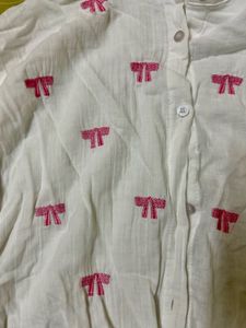 White Button-Up shirt with Pink Bows