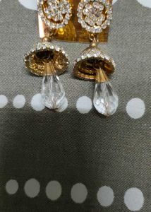 Gold Plated American Diamond Jhumka Earrings with