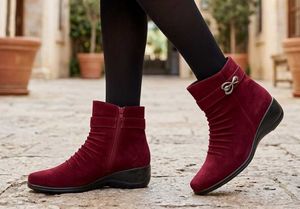 Stylish Burgundy Suede Ankle Boots