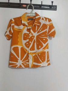 Vibrant Orange Citrus Print Short Sleeve Shirt