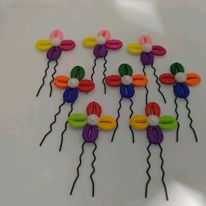 Colorful Flower Hair Pins (Set of 8)