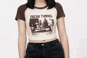 Dream Tunnel Graphic Print Crop Top