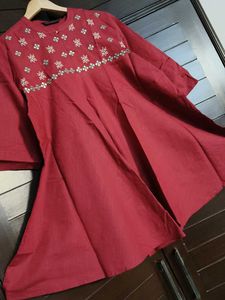 Rangmanch Red Embroidered Cotton Kurta