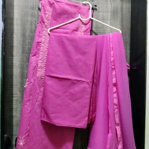 Bright Pink Dress Material with Dupatta