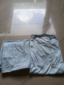 Light Blue Printed Night Suit Top