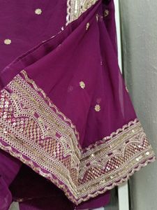 Elegant Purple  blause and Saree with Gold Embelli