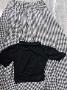 Chic Black Top &amp; Checkered Skirt Set