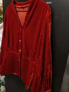 Elegant Red Velvet Blouse