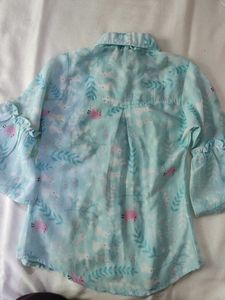 Charming Blue Floral Bell Sleeve Blouse