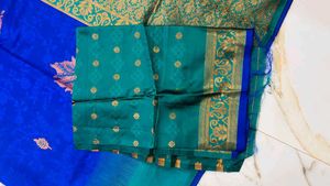Vibrant Blue Silk Saree with unstitched blouse