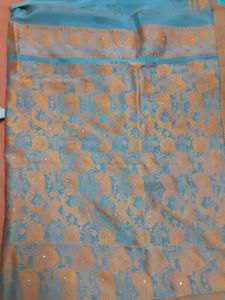 Grey with Orange silk  cotton saree