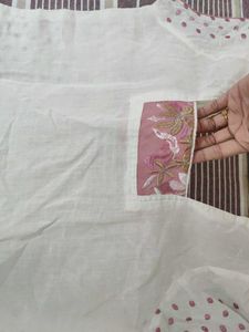 White Kurta with Pink Polka Dots &amp; Embroidery