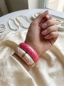 Chic Pink & White Enamel Bangle set