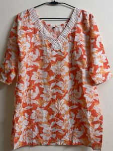 Orange Floral Print Kurta