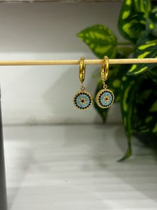Evil Eye Charm Hoop Earrings