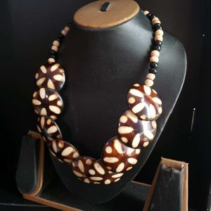 Unique Wood look Bead Necklace