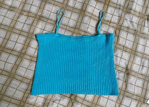 Blue Ribbed Knit Cardigan