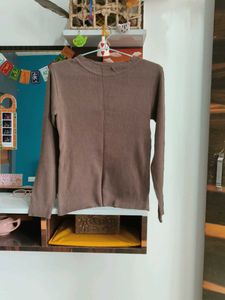 Brown Ribbed Long Sleeve Top