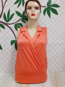 (600)Peach Sleeveless Wrap Top