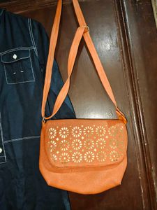 Dickies Denim Dress with Orange Crossbody Bag