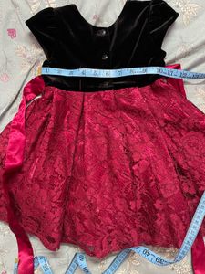 Girls Black Velvet &amp; Red Lace Dress